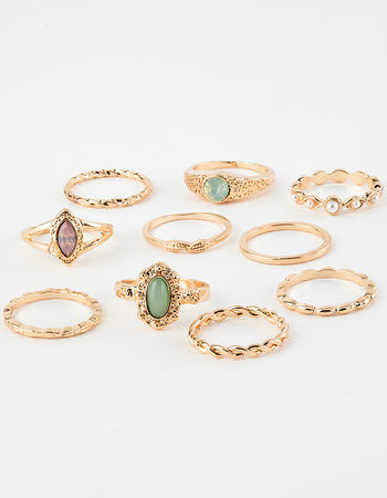 FULL TILT 10 Pack Dainty Stone Ring Set Alternative Image