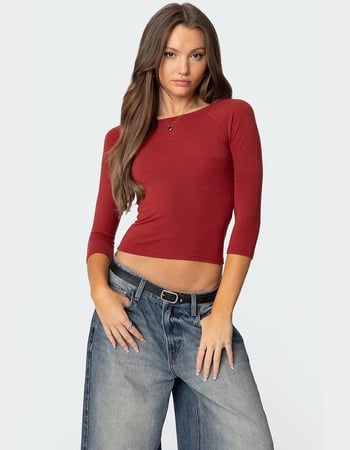 EDIKTED Mary Quarter Sleeve Wide Neck Top Primary Image