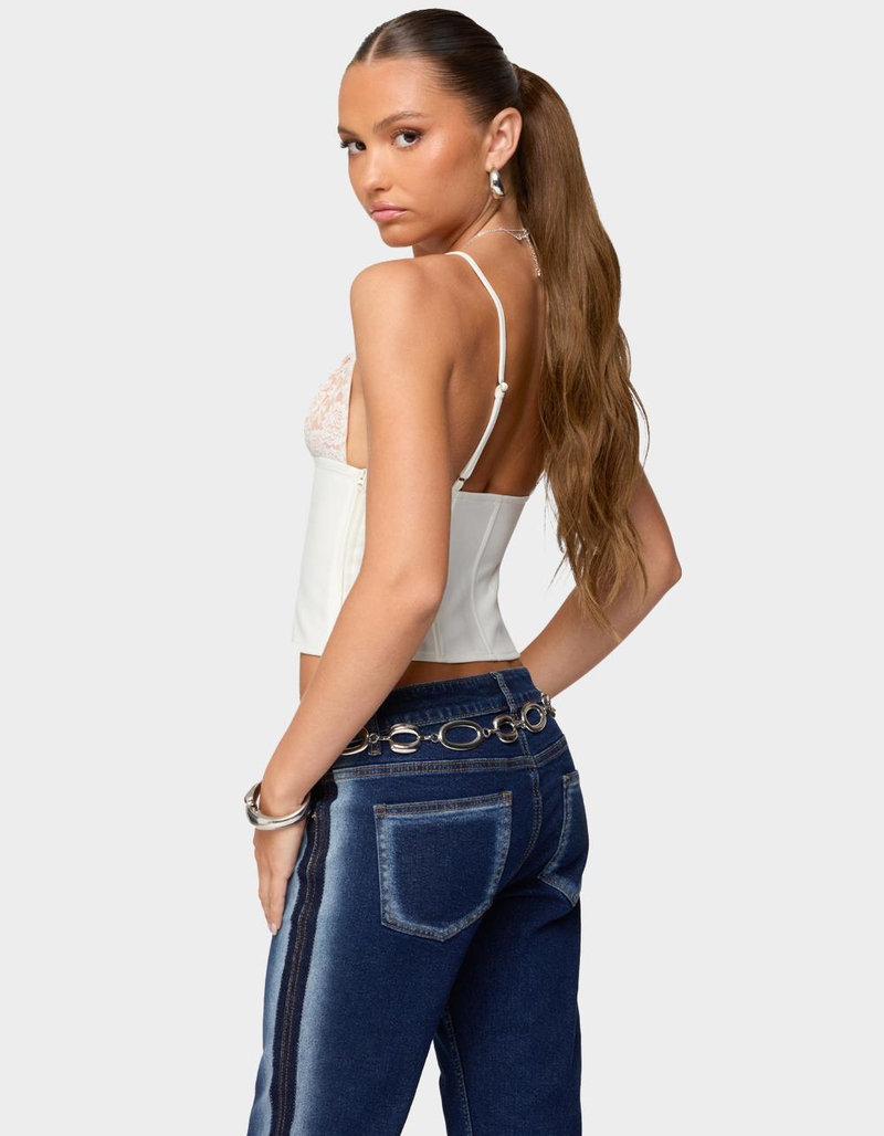 EDIKTED Keesha Lacey Boned V-Neck Top image number 2