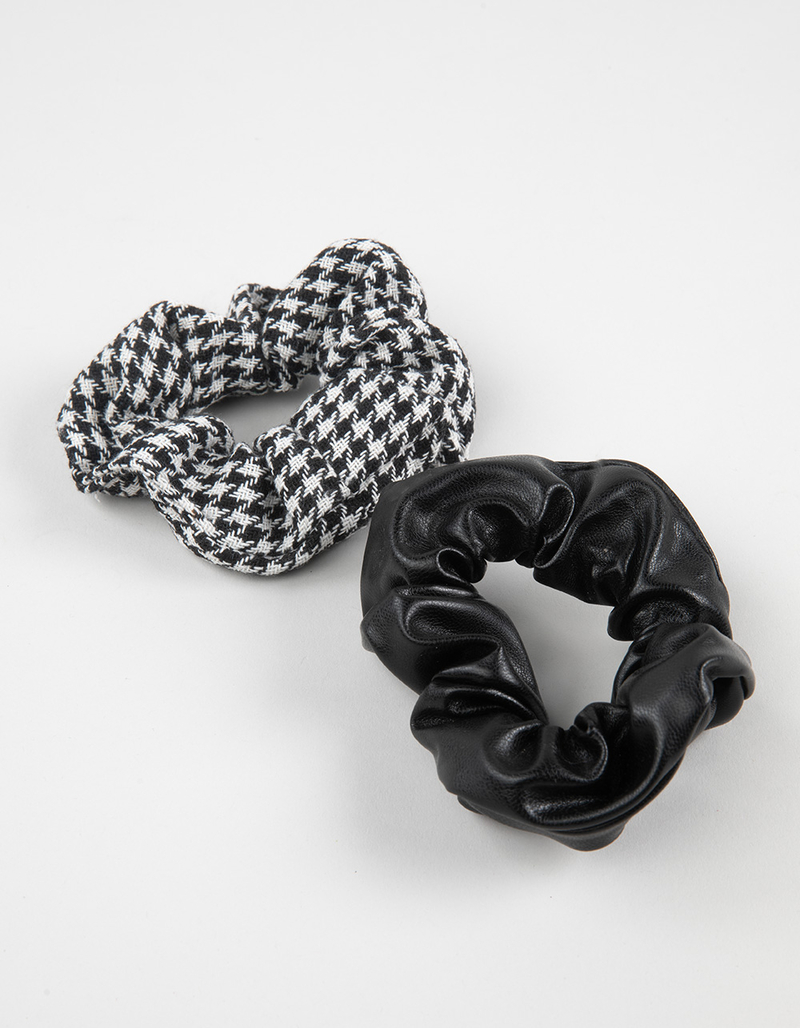 FULL TILT 2 Pack Faux Leather/Gingham Scrunchies image number 0