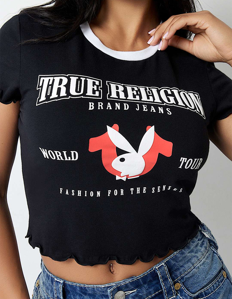 TRUE RELIGION x Playboy Lettuce Edge Hem Womens Baby Tee image number 1