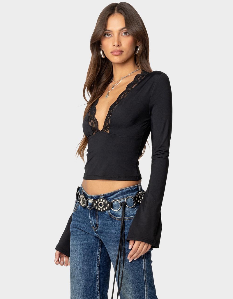 EDIKTED Tina Lacey Plunge Neck Top image number 2