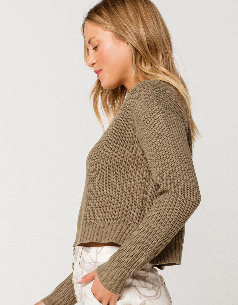 RETROD V-Neck Womens Olive Crop Sweater image number 1