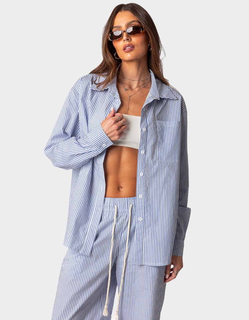 EDIKTED Oversized Pinstripe Button Up Shirt image number 0