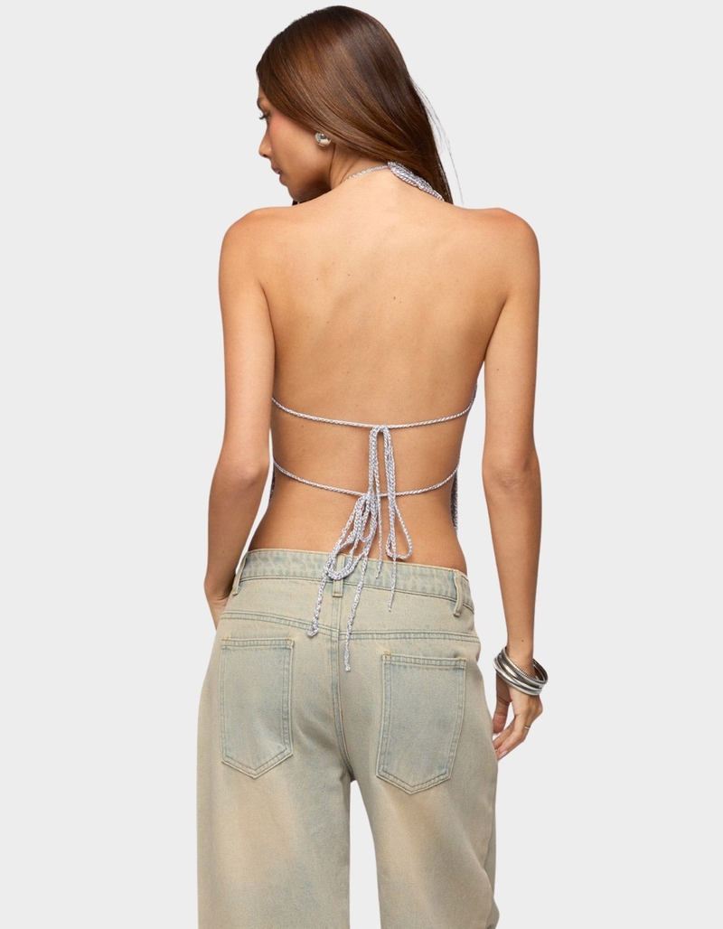 EDIKTED Thaly Backless Sequin Crochet Halter Top image number 2