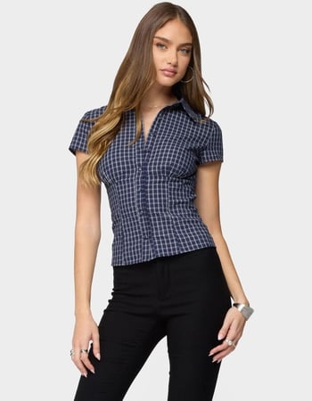 EDIKTED Oriya Gingham Tailored Button Up Shirt Primary Image