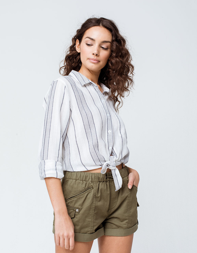 SKY AND SPARROW Textured Stripe Button Front Womens Top image number 0