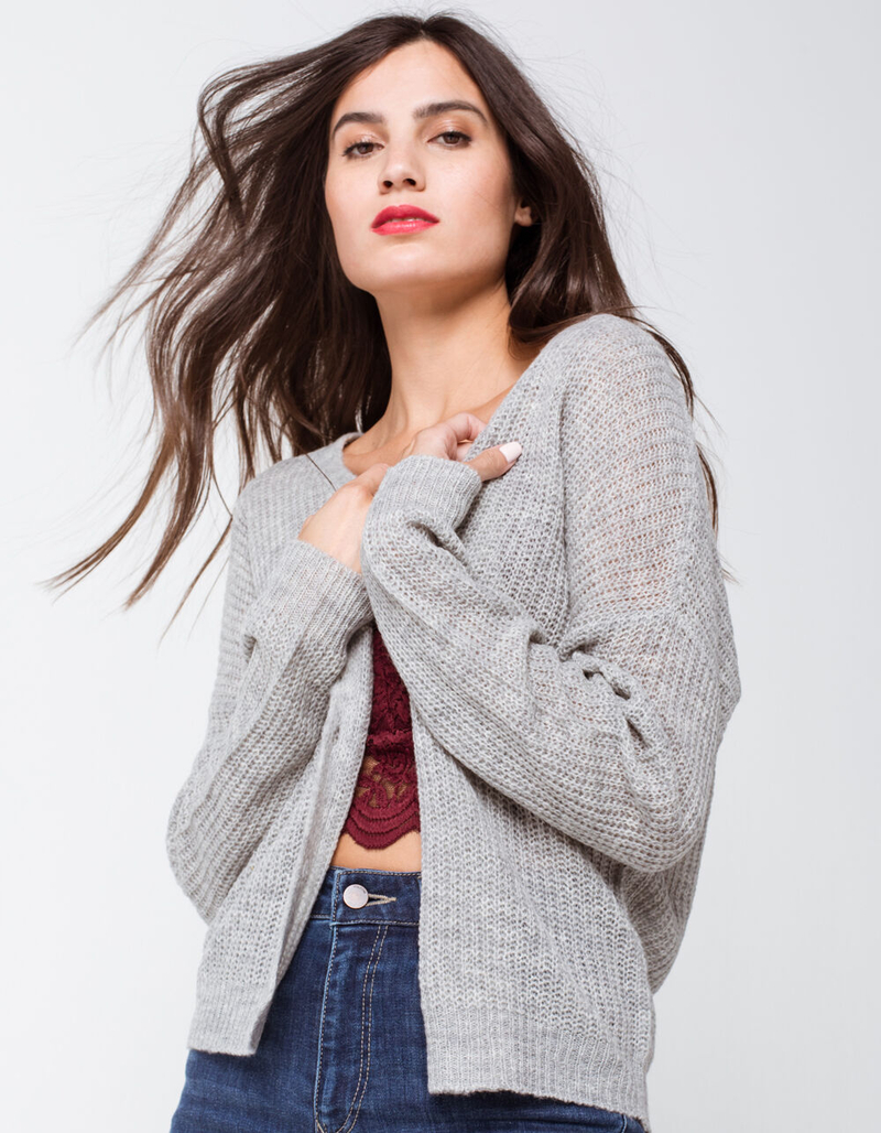 FULL TILT Essential Heather Grey Womens Cardigan image number 0