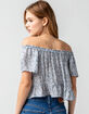SKY AND SPARROW Ditsy Off The Shoulder Peplum Womens Light Blue Top image number 3