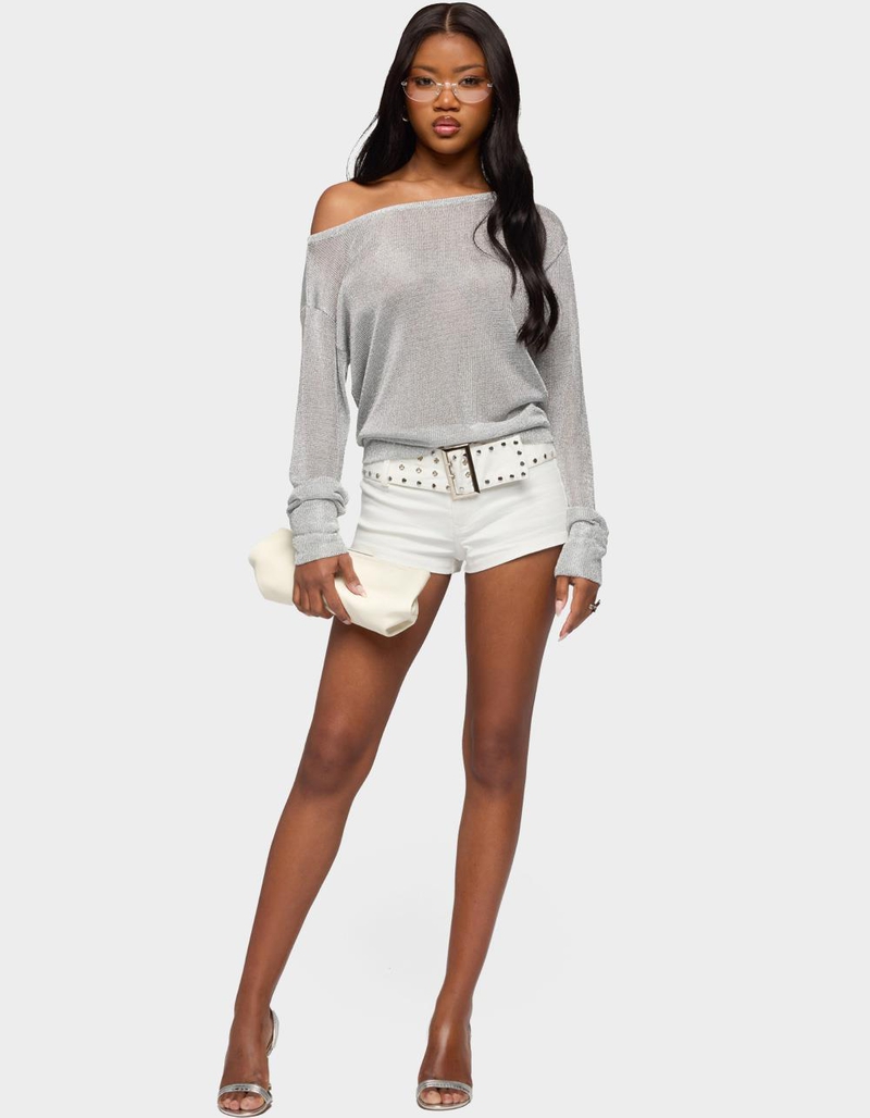 EDIKTED Charlo Off Shoulder Shiny Knit Top image number 4