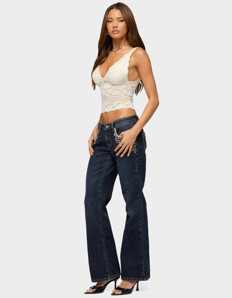 EDIKTED Vanya Sheer Lace V-Neck Top image number 3