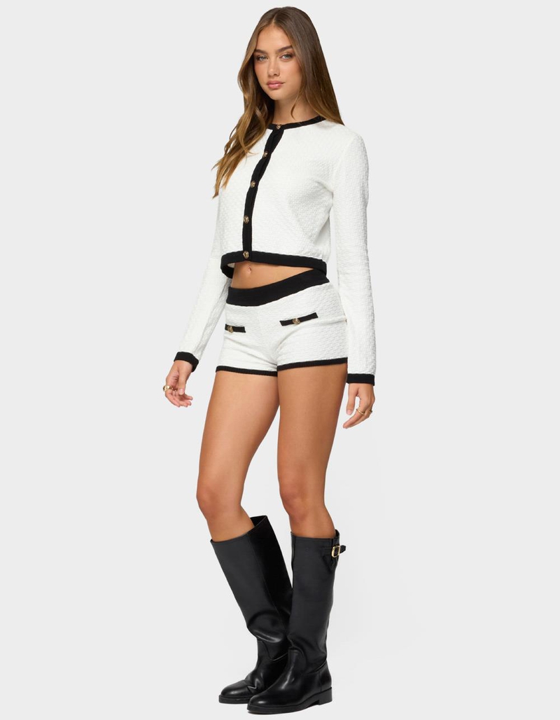 EDIKTED Mara Contrast Textured Knit Shorts image number 3