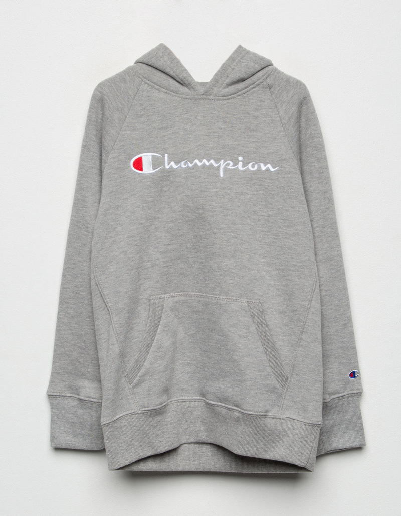 CHAMPION Raglan Heather Gray Girls Hoodie image number 1
