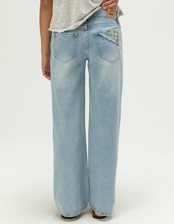 RSQ Girls Low Rise Floral Embroidered Wide Leg Jeans Alternative Image