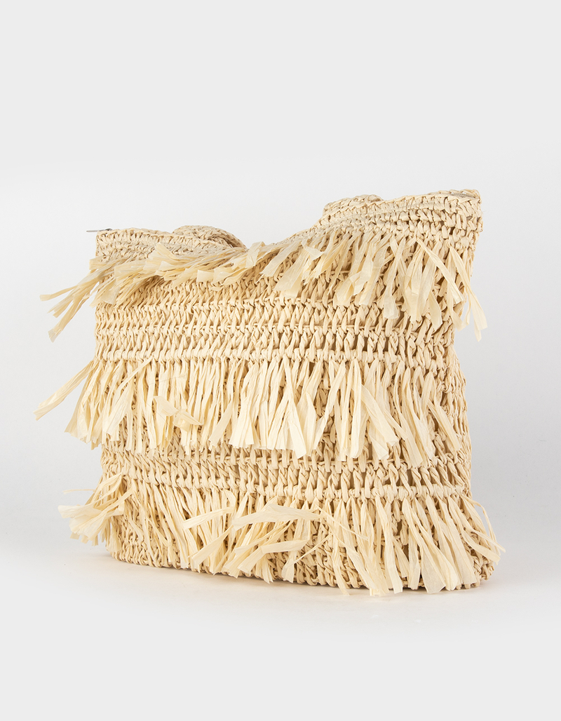 Straw Raffia Fringe Tote image number 2