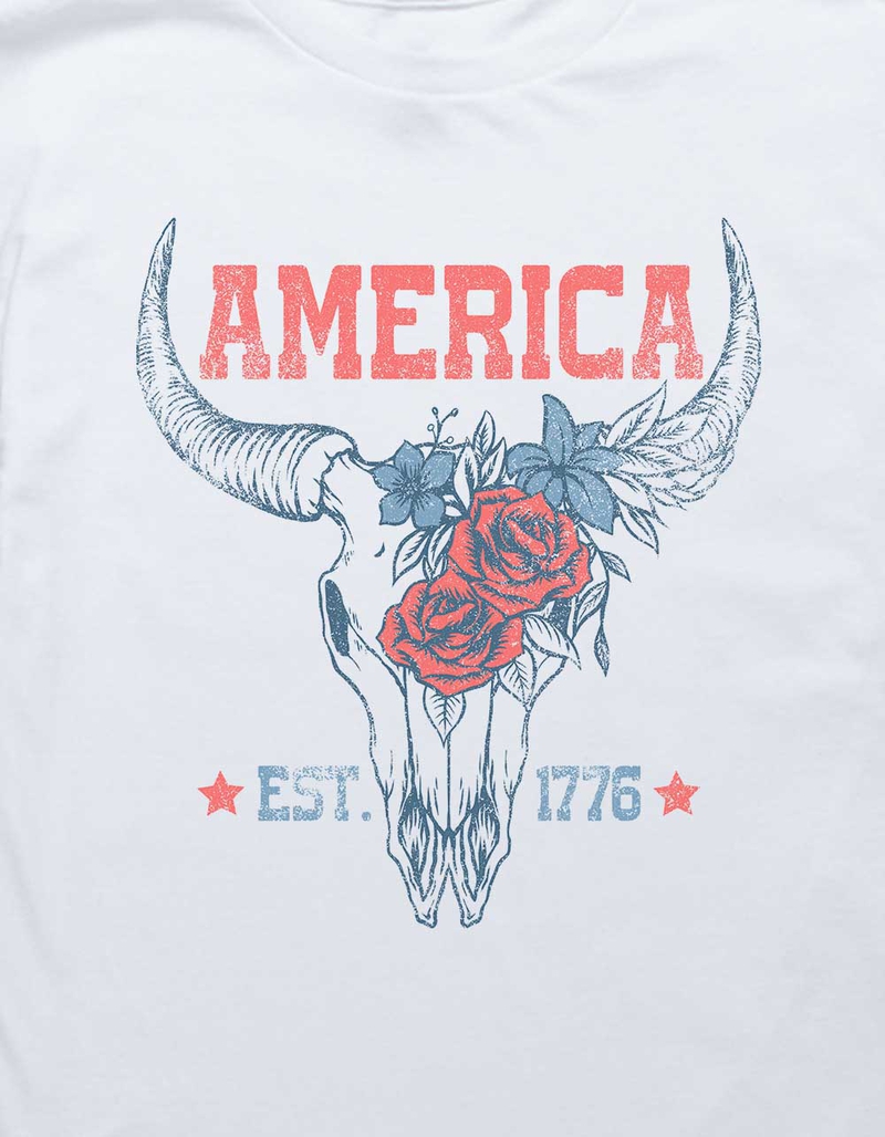SKULL America Floral Bull Horn Unisex Kids Tee image number 1
