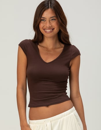 TILLYS Womens V-Neck Cap Sleeve Top Primary Image