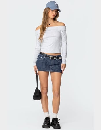 EDIKTED Neria Pinstripe Denim Micro Skort Alternative Image