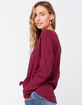 SKY AND SPARROW Button Tie Front Burgundy Womens Thermal Top image number 2