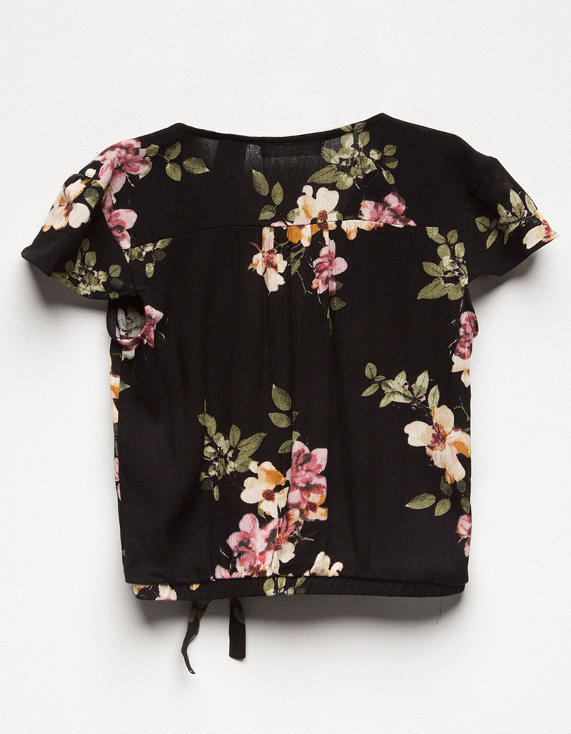 WHITE FAWN Surplice Floral Girls Top image number 1