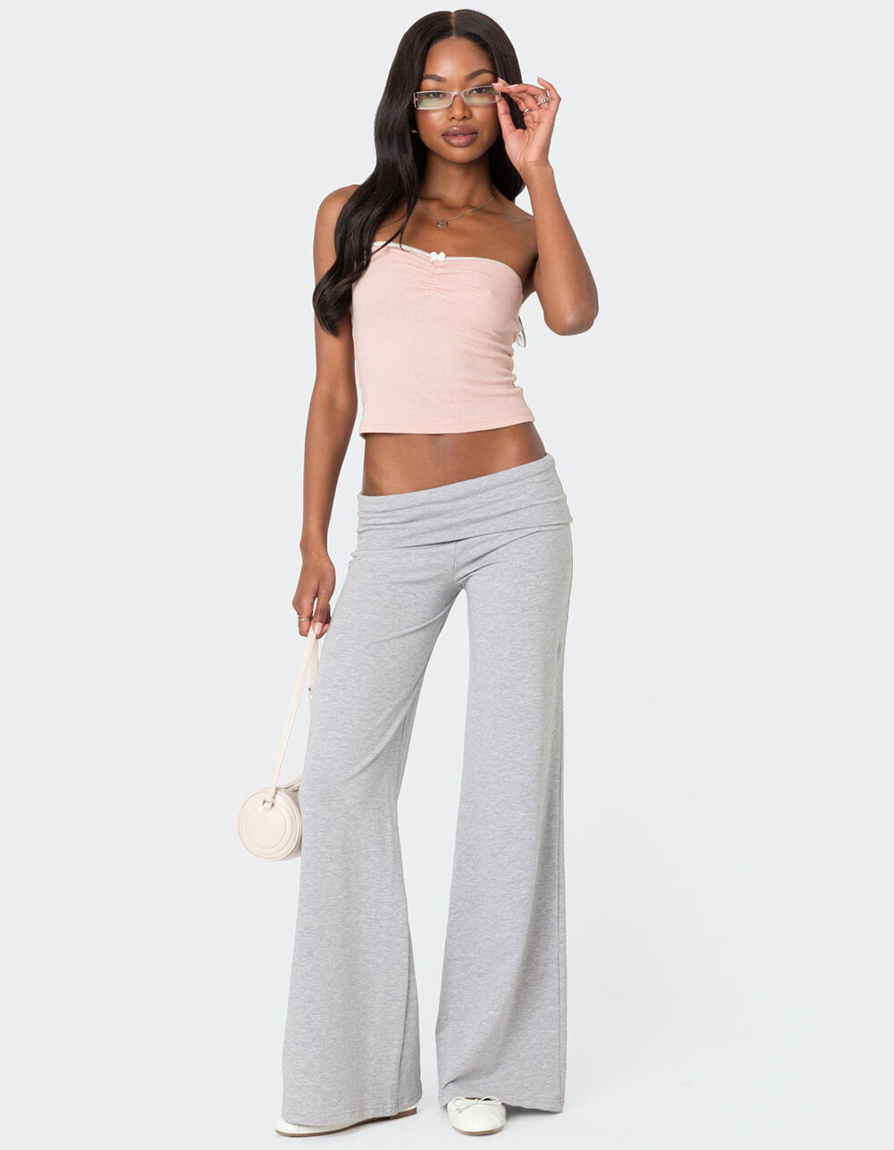 EDIKTED Wide Leg Fold Over Pants - GRAY | Tillys