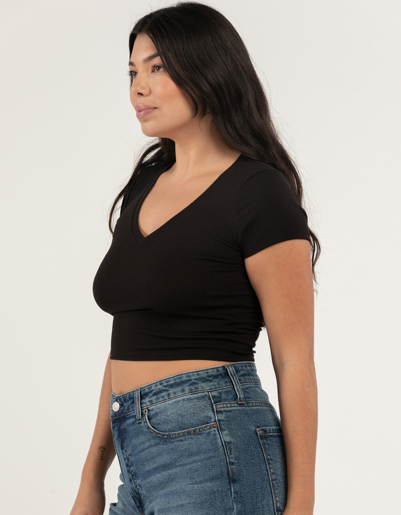 FULL TILT Essentials Womens V Neck Rib Tee image number 5