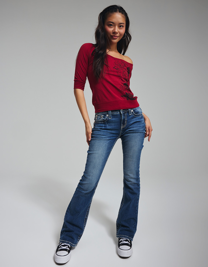 MISS ME Border Pocket Womens Mid Rise Bootcut Jeans image number 7
