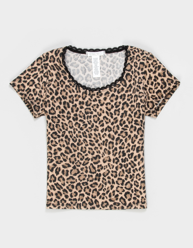 FULL TILT Leopard Print Lace Trim Girls Tee image number 1