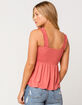GOOD LUCK GEM Smocked Peplum Womens Mauve Tank image number 3