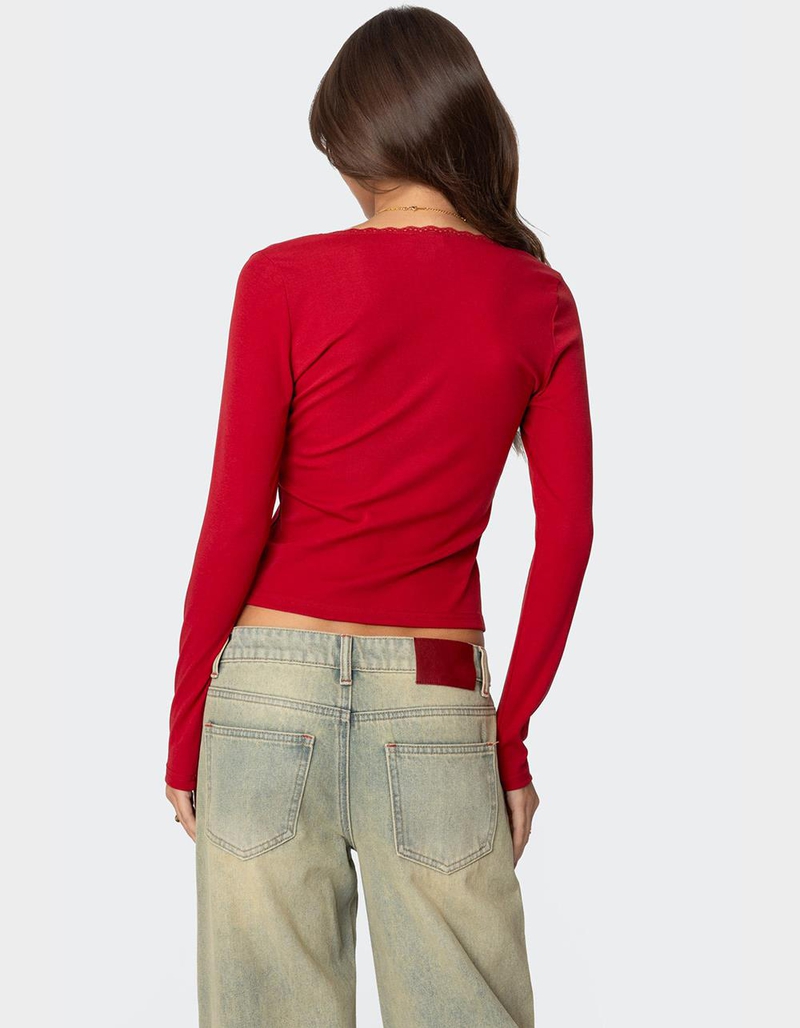 EDIKTED Mora Lace Trim Ribbed Tee image number 4