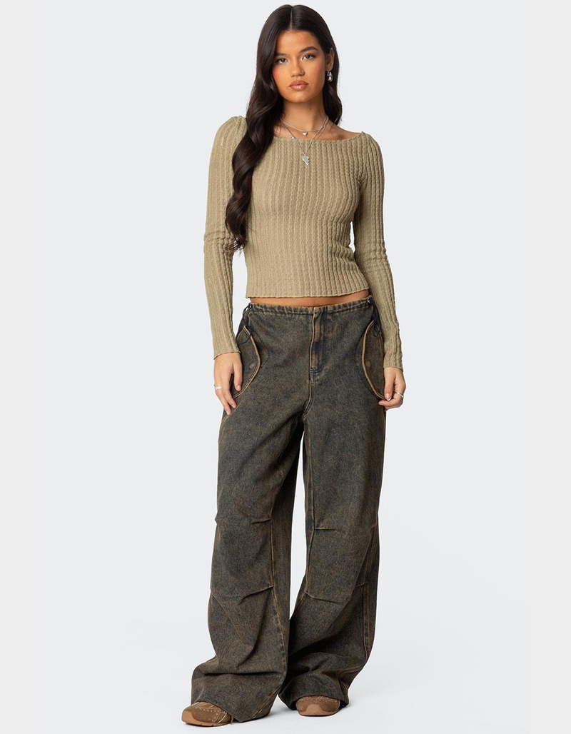 EDIKTED Textured Sheer Boat Neck Top image number 3