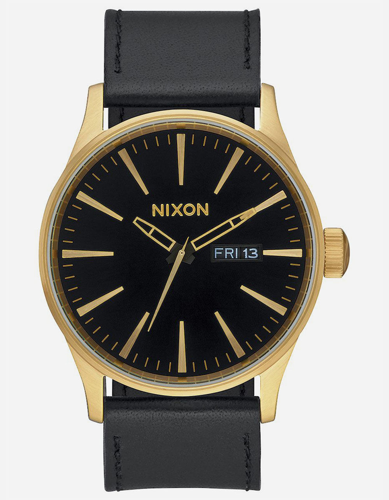 NIXON Sentry Leather Black & Gold Watch image number 0