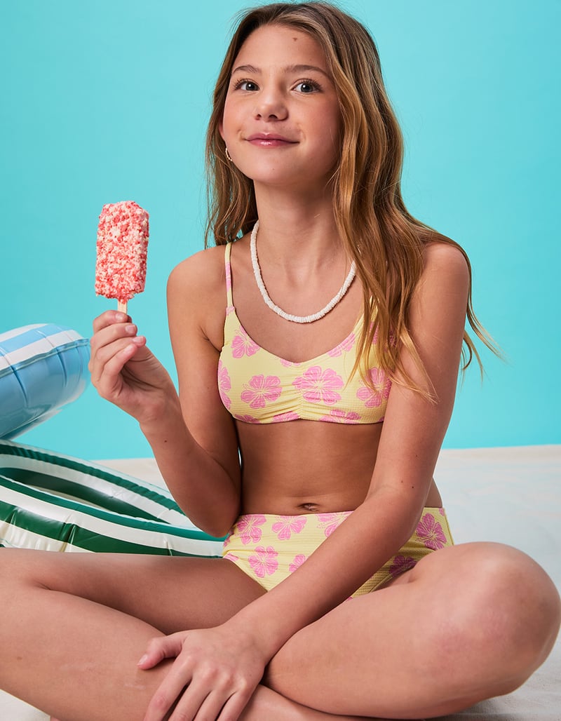 FULL TILT Texture Hibiscus Girls Bralette Bikini Set image number 3