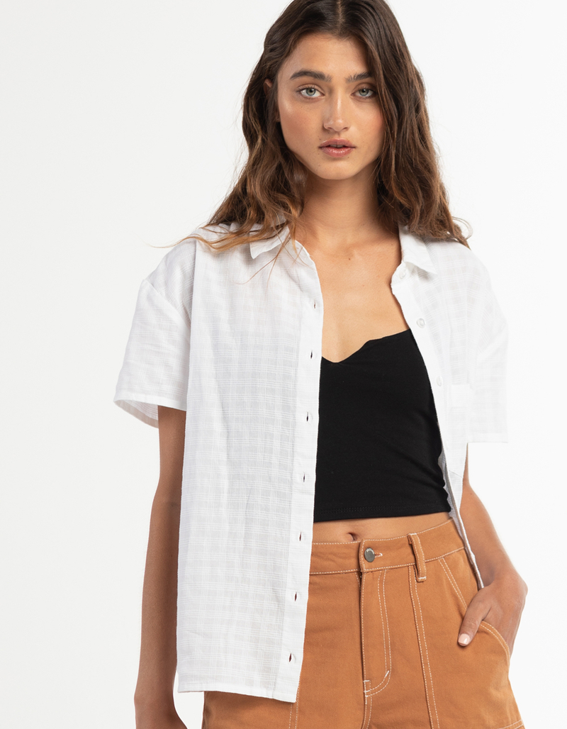RSQ Solid Texture Womens Oversized Camp Shirt image number 1