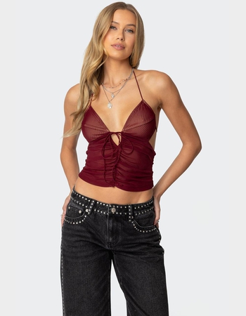 EDIKTED Strappy Ruched Mesh Top Primary Image