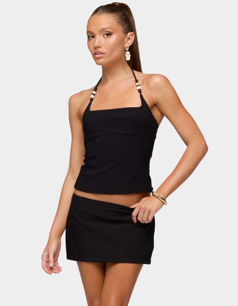 EDIKTED Yua Bead Stretchy Woven Halter Top image number 0