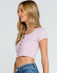 FULL TILT Button Front Womens Lavender Crop Top image number 2