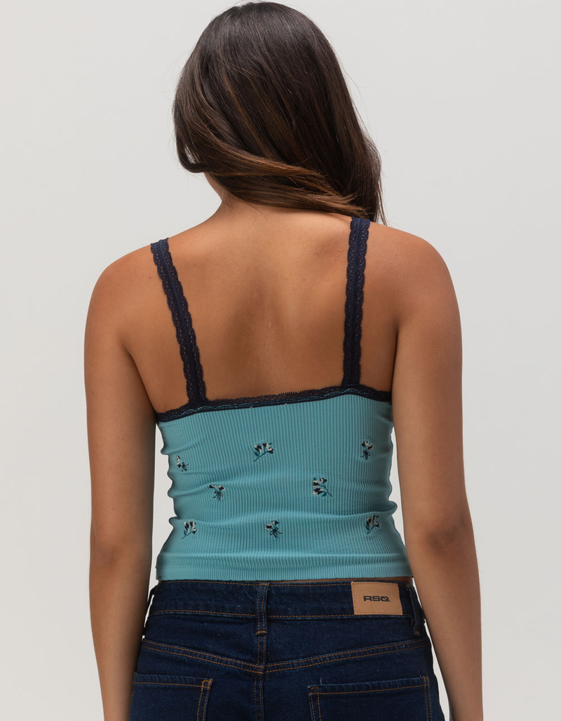 FULL TILT Seamless Lace Trim Embroidered Womens Cami image number 3