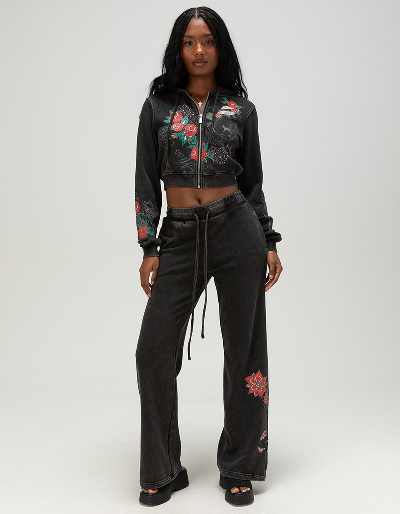 MISS ME Tattoo Womens Rhinestone Bootcut Sweatpants image number 0