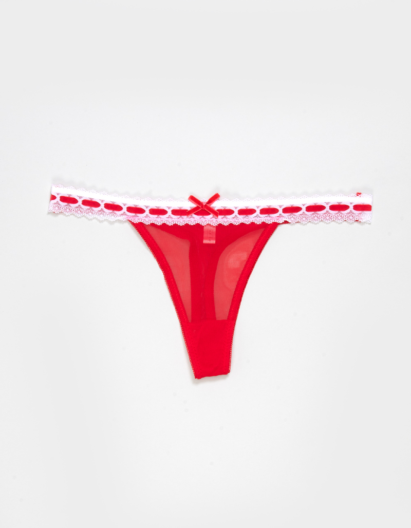 FULL TILT Ribbon Lace Trim Thong image number 0