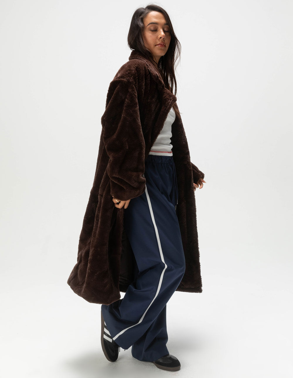 JOLIE AND JOY Womens Fur Long Coat - CHOCOLATE | Tillys