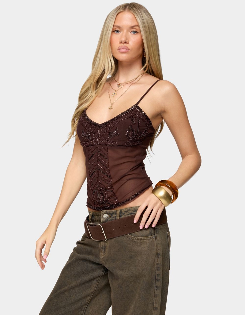 EDIKTED Azelia Beaded Sheer Chiffon Top image number 1