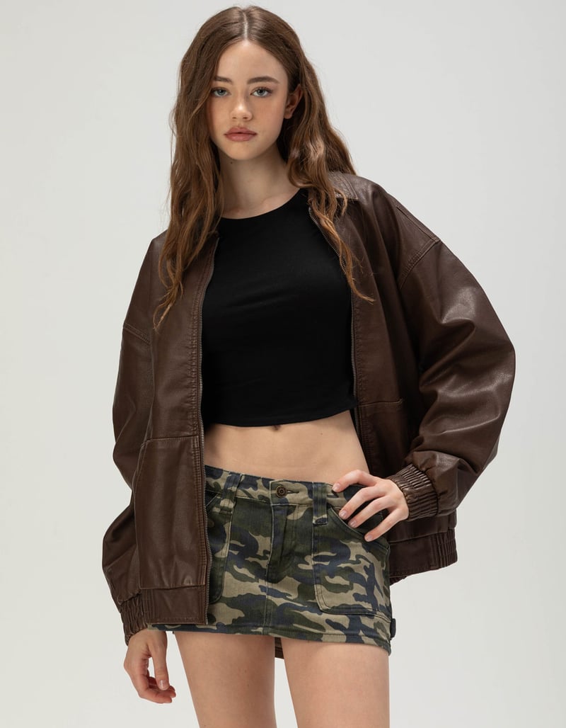 RSQ Womens Oversized Faux Leather Bomber Jacket image number 0