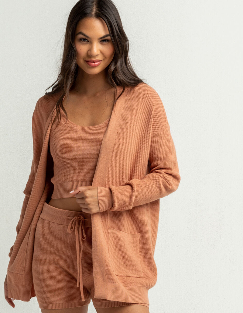 SKY AND SPARROW Waffle Stitch Womens Long Cardigan image number 3