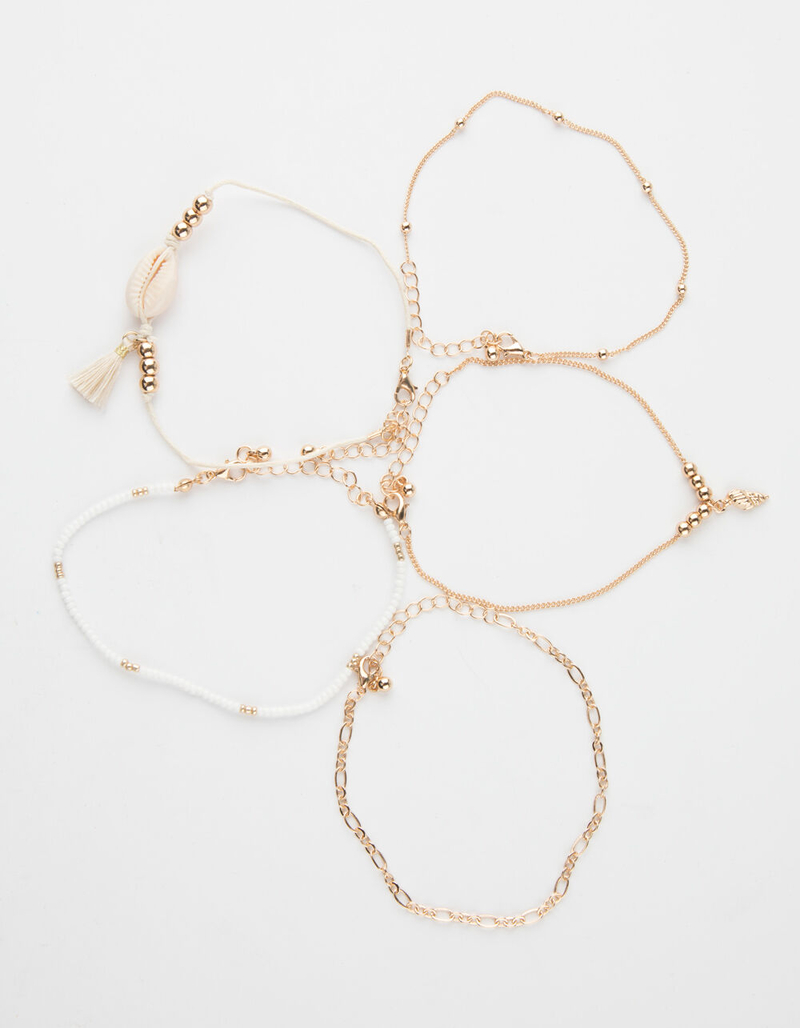 FULL TILT 5 Pack Puka Shell & Tassel Chain Bracelets image number 0