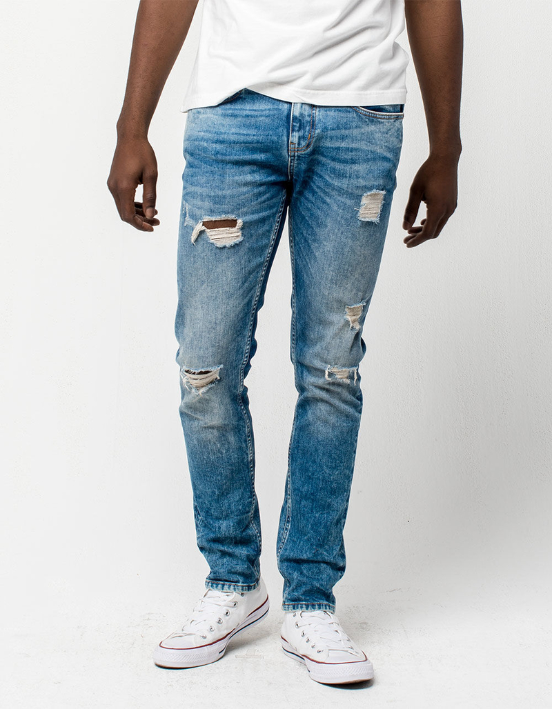 RSQ Seattle Extreme Wash Ripped Mens Skinny Tapered Jeans image number 0