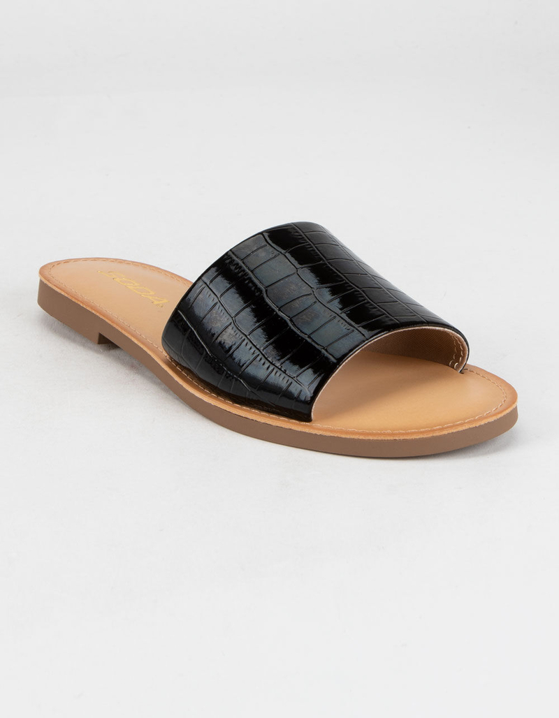 SODA Single Strap Womens Black Crocodile Slide Sandals image number 0
