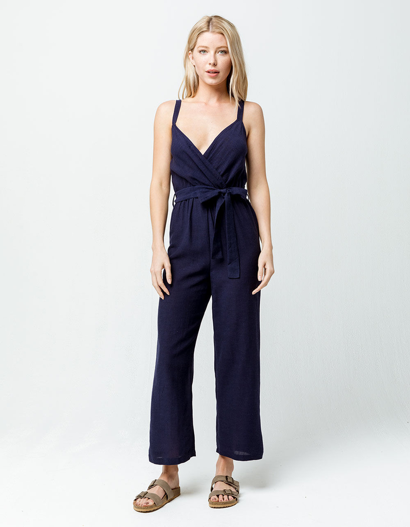 IVY & MAIN Solid Belted Navy Womens Jumpsuit image number 0
