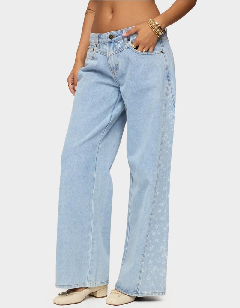 EDIKTED Floral Split Low Rise Jeans image number 1