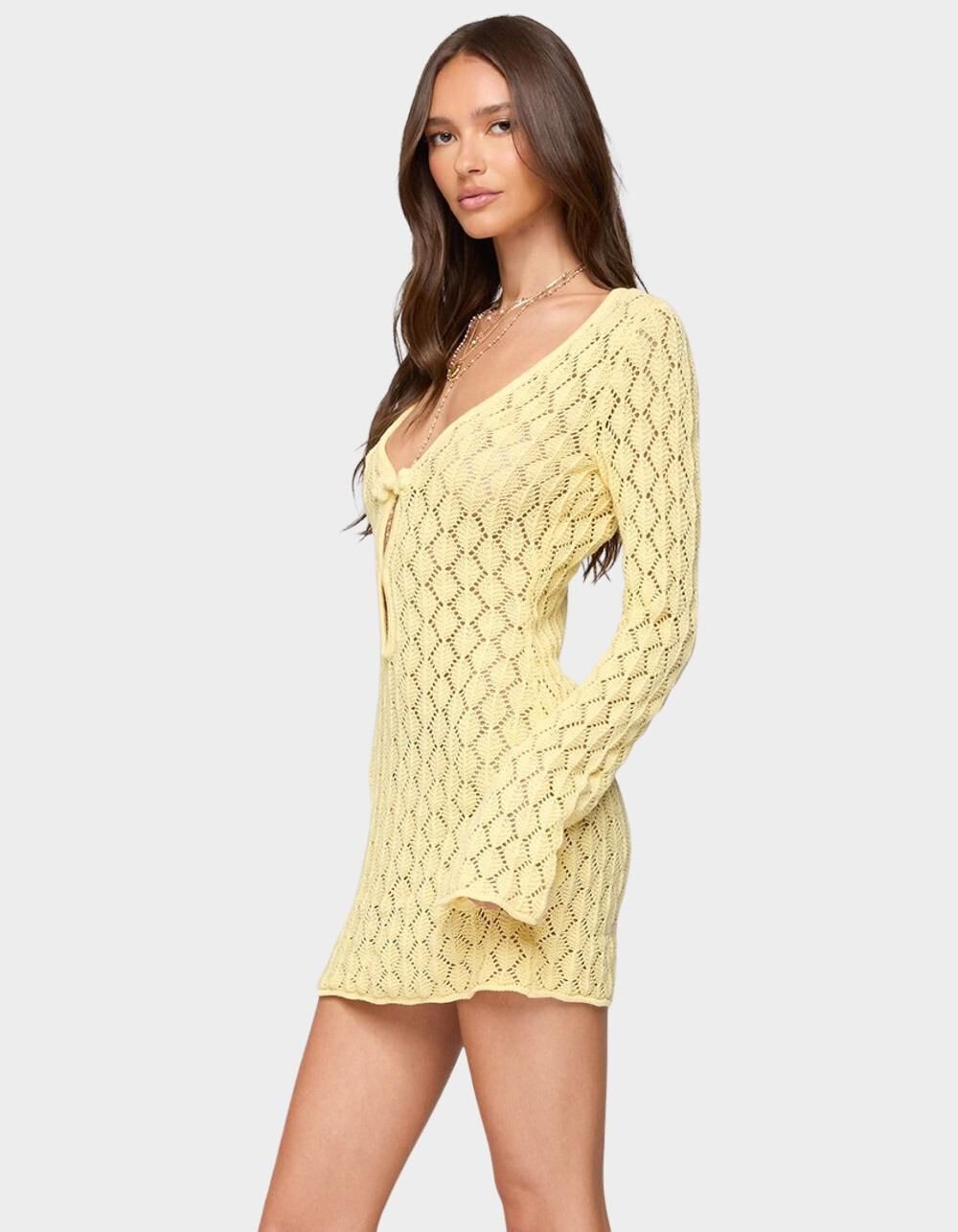 EDIKTED Brie Cut Out Crochet Mini Dress - YELLOW - M | Tillys